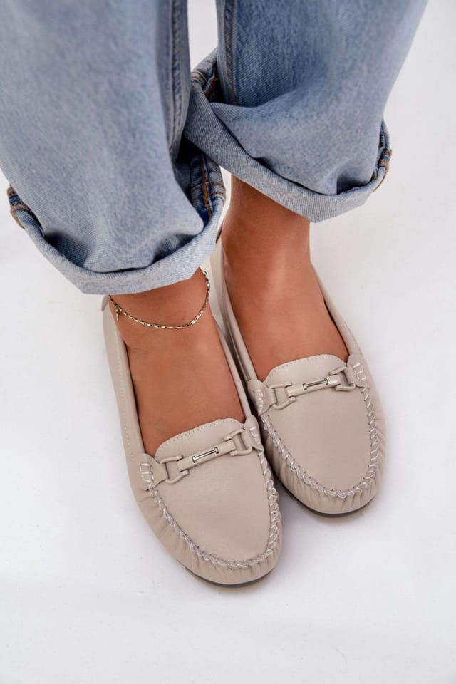 Love Lace Love Lace Women's S Barski Moccasin Shoes with Rubber Sole & Ornament Comfort in Beige - 3