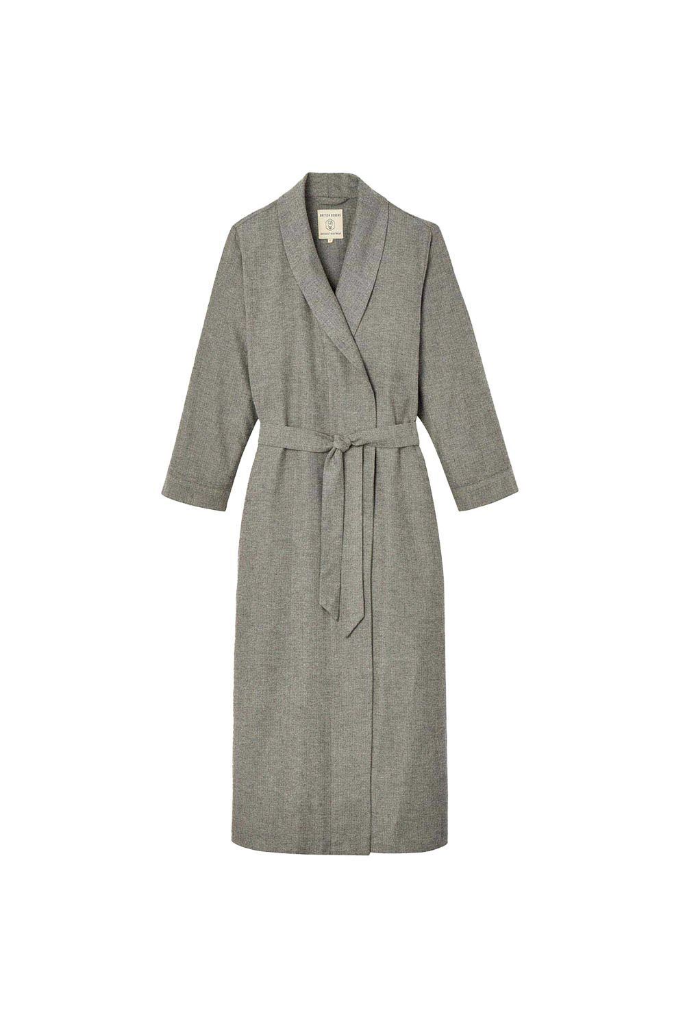 British Boxers British Boxers Women's 'Whitby Jet' Herringone Brused Cotton Dressing Gown in Dark Grey - 2