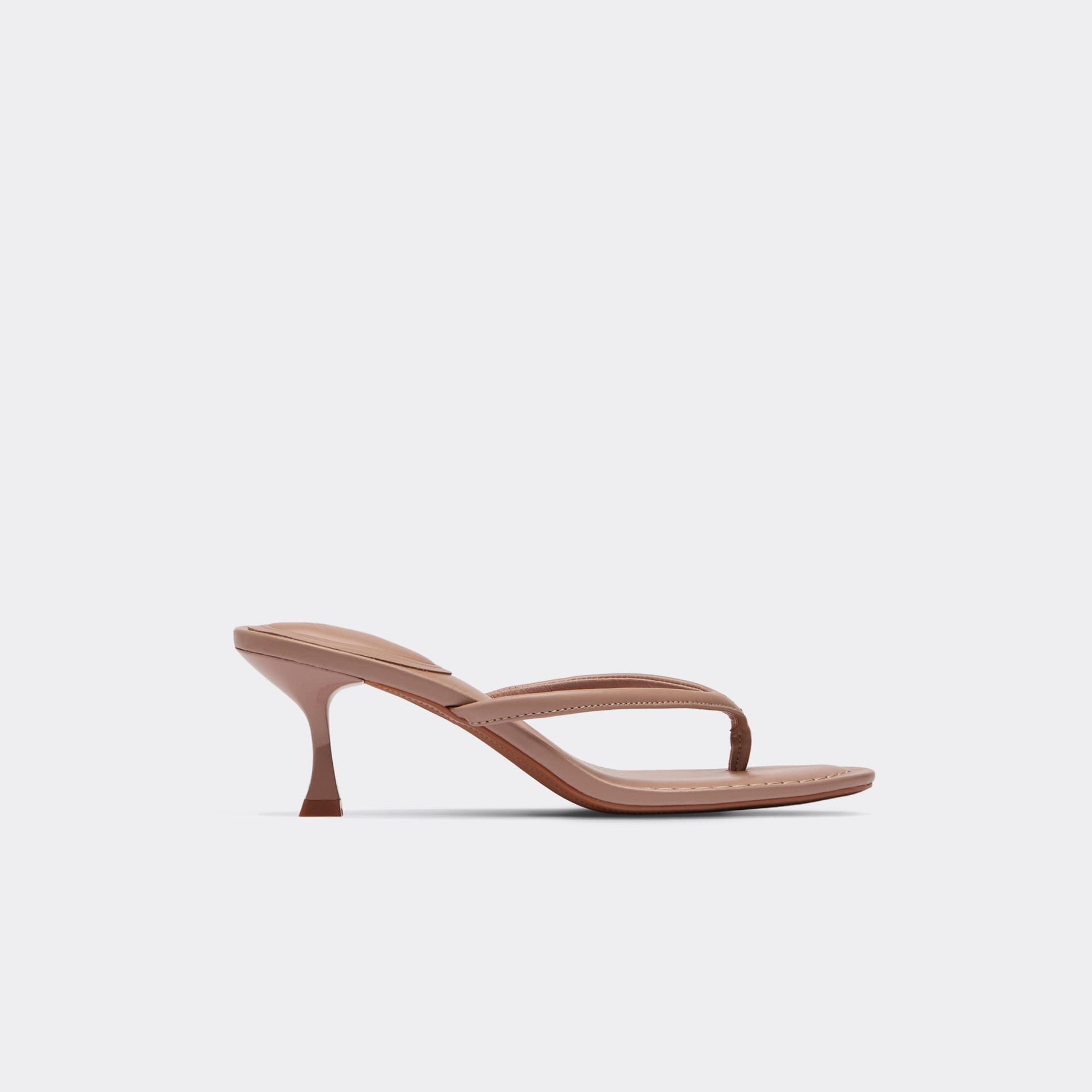 EGO Enzo Thong Strap Low Heeled Mule In Nude Faux Leather, Women's Size UK 3
