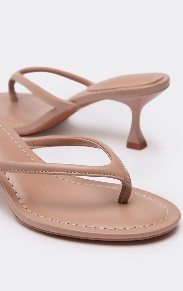 EGO Enzo Thong Strap Low Heeled Mule In Nude Faux Leather, Women's Size UK 3 - 2