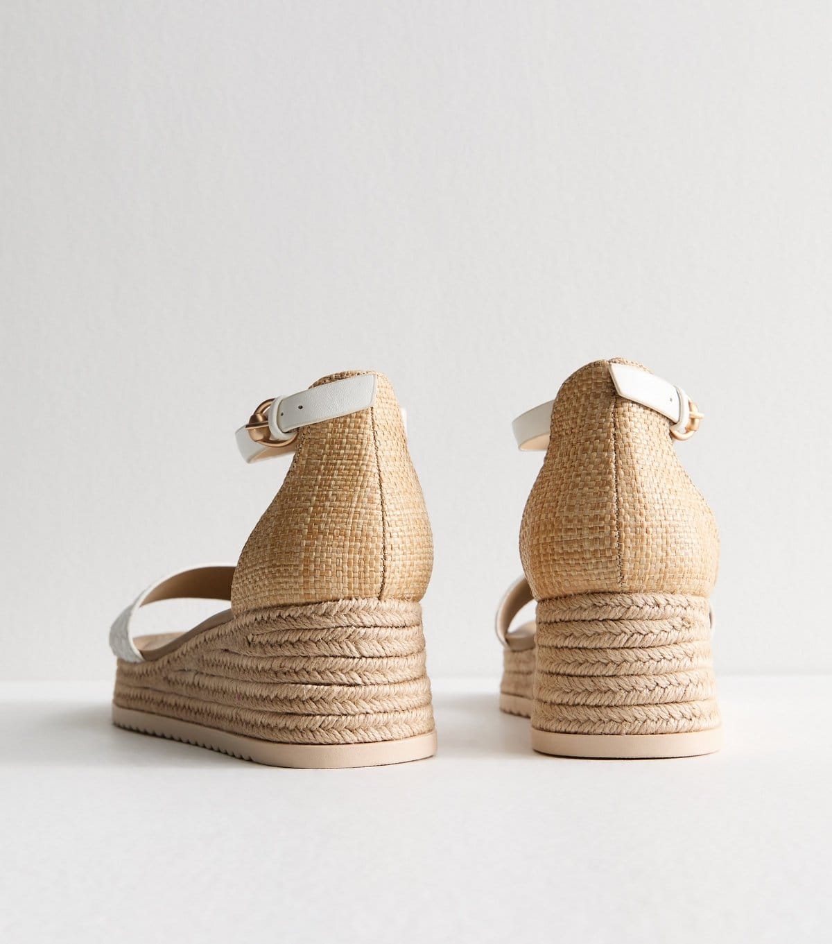 New Look Women's Wide Fit White Faux Leather Woven Strap Flatform Wedge Sandals Vegan New Look - 4