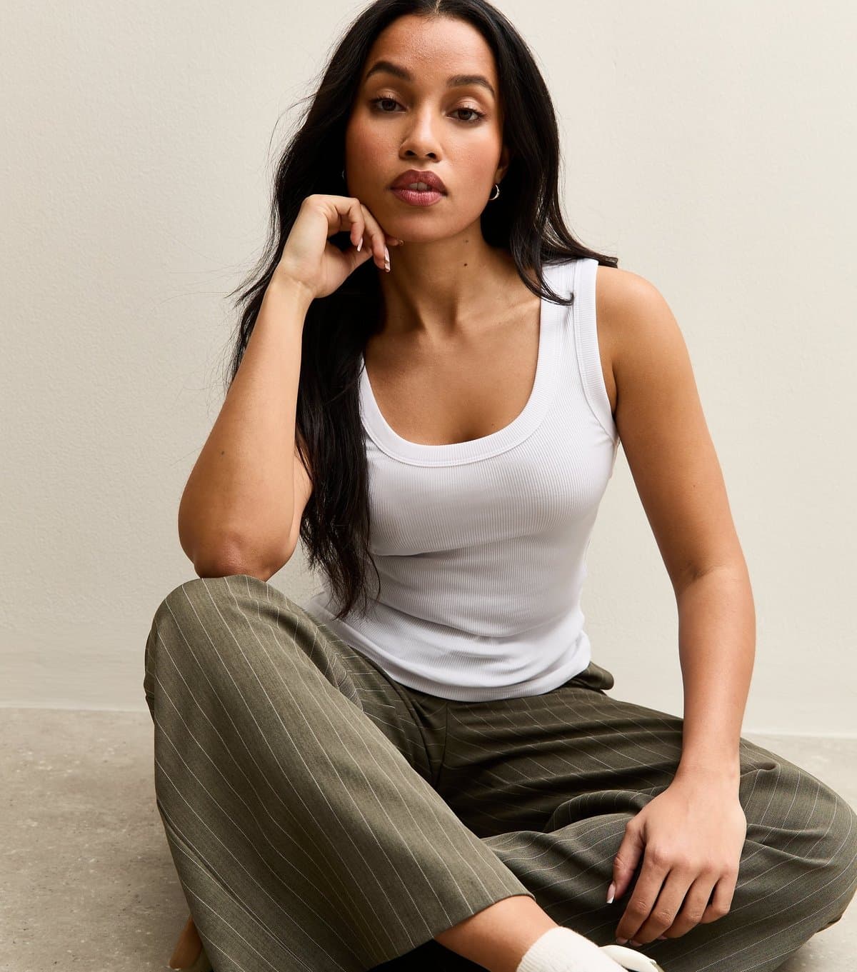 New Look New Look White Ribbed Scoop Neck Tank Top For Petites