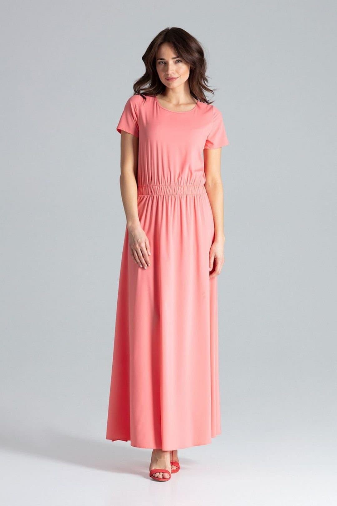 Love Lace Love Lace Women's Long Short Sleeve Dress Pockets Elastic Waist in Pink