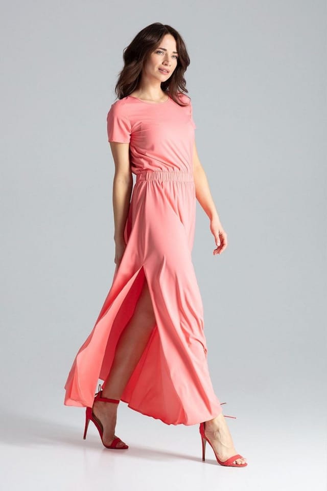 Love Lace Love Lace Women's Long Short Sleeve Dress Pockets Elastic Waist in Pink - 2