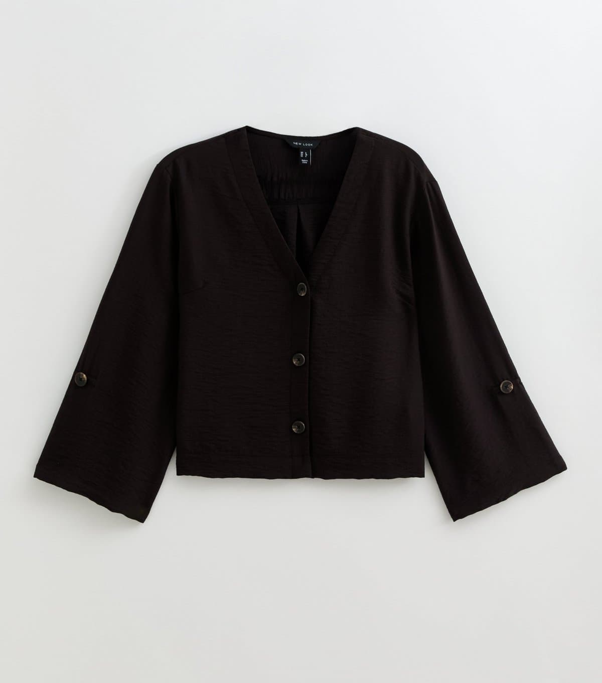 New Look Women's Black Crinkle Texture V-Neck Shirt New Look