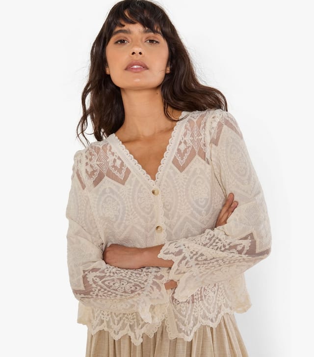 Apricot Women's Stone Embroidered V-Neck Cardigan Apricot New Look - 3