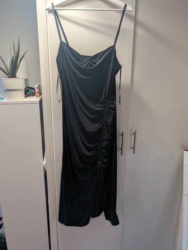 New Look Black Satin Ruched Evening Dress