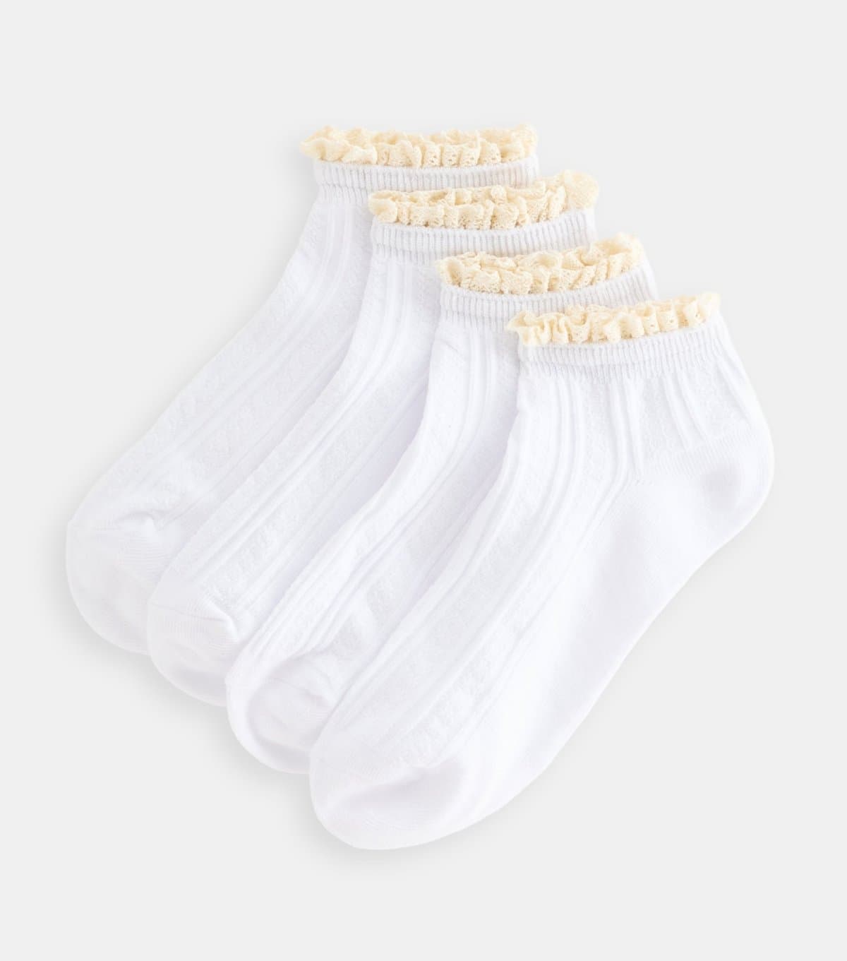 New Look New Look White Pointelle Frilly Trim Trainer Socks Pack of 4