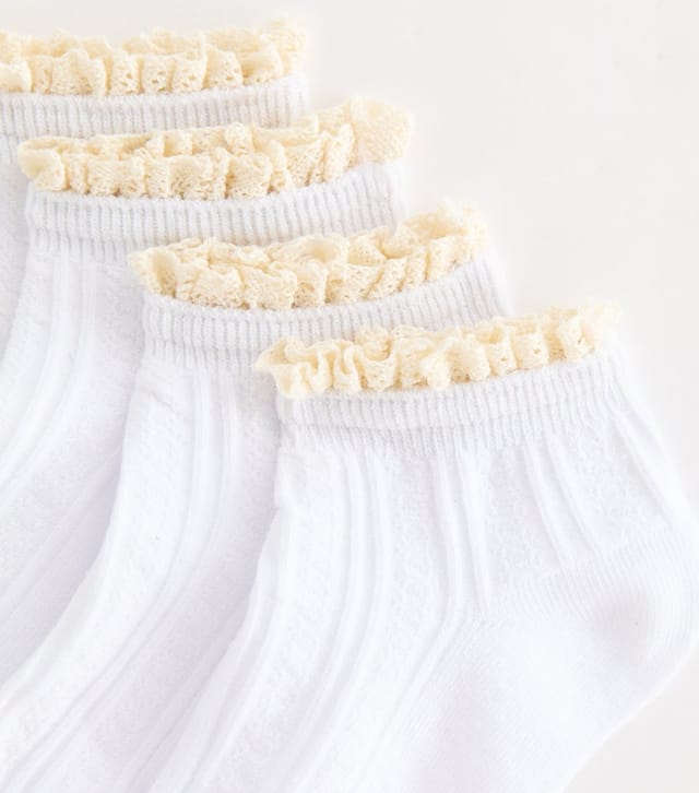 New Look Pack of 4 White Pointelle Frilly Trim Trainer Socks New Look - 2