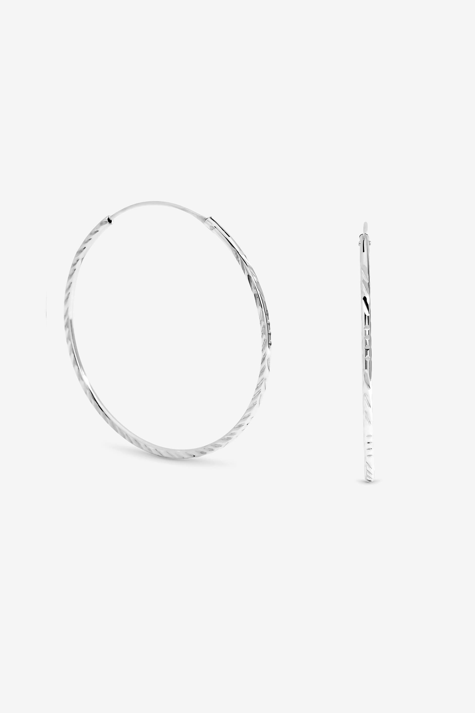 Simply Silver Simply Silver Women's Sterling Silver Plated 40mm Diamond Cut Sleepers