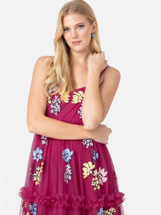 Maya Deluxe Maya Deluxe Women's Embroidered Cami Midaxi Dress in Bright Pink - 2