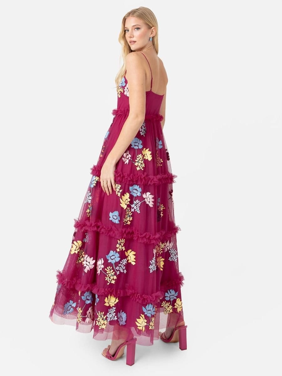 Maya Deluxe Maya Deluxe Women's Embroidered Cami Midaxi Dress in Bright Pink - 4