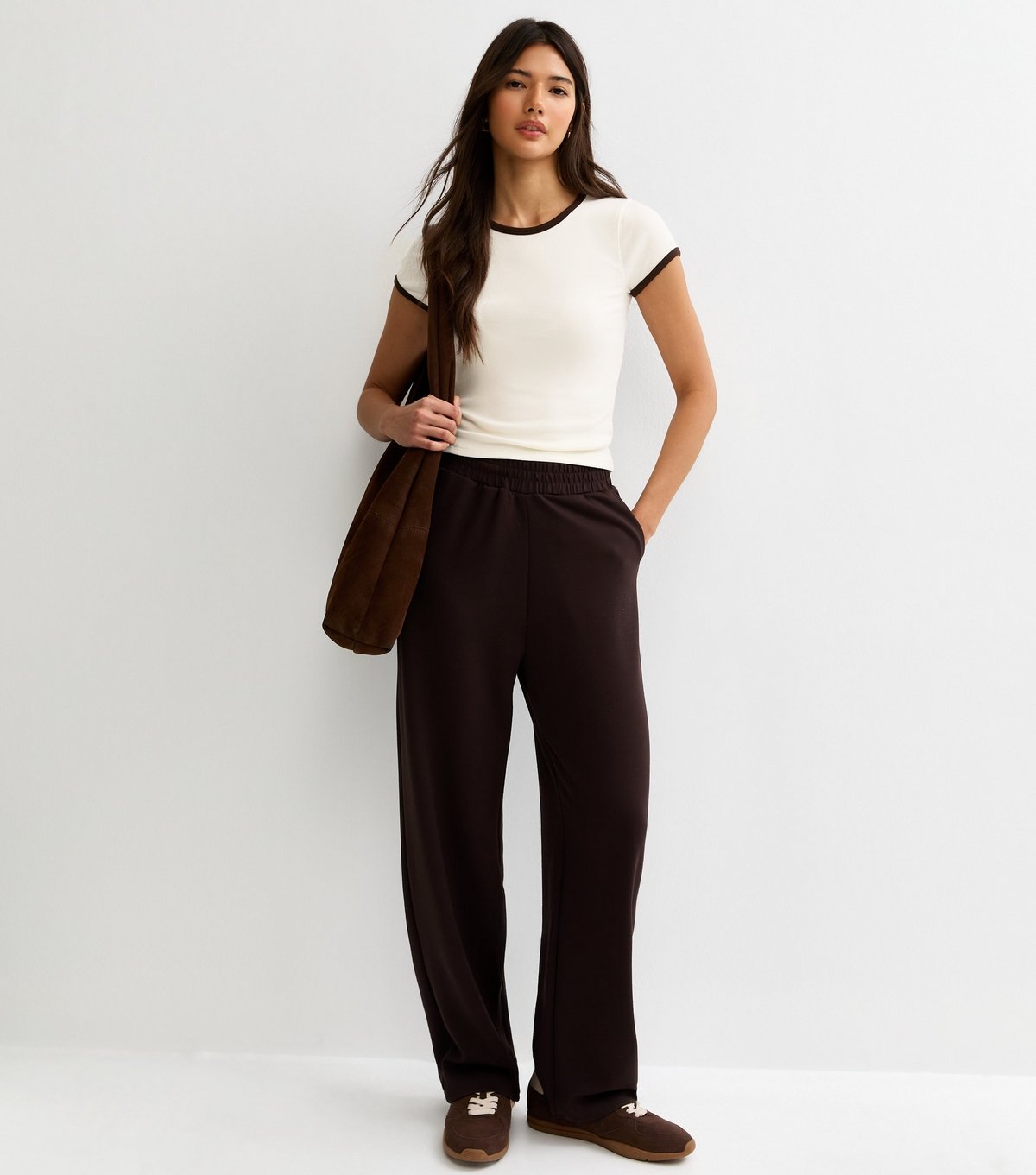 New Look Women's Off White Contrast Trim Baby Tee T-Shirt New Look - 3