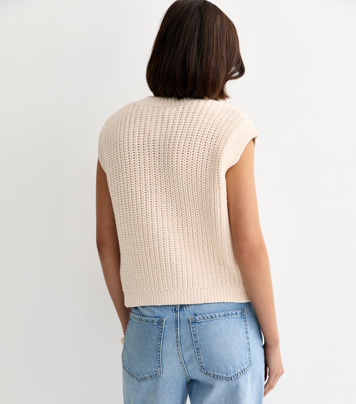 New Look Women's Cream Cotton Rich Hammered Button Chunky Knit Waistcoat New Look - 4