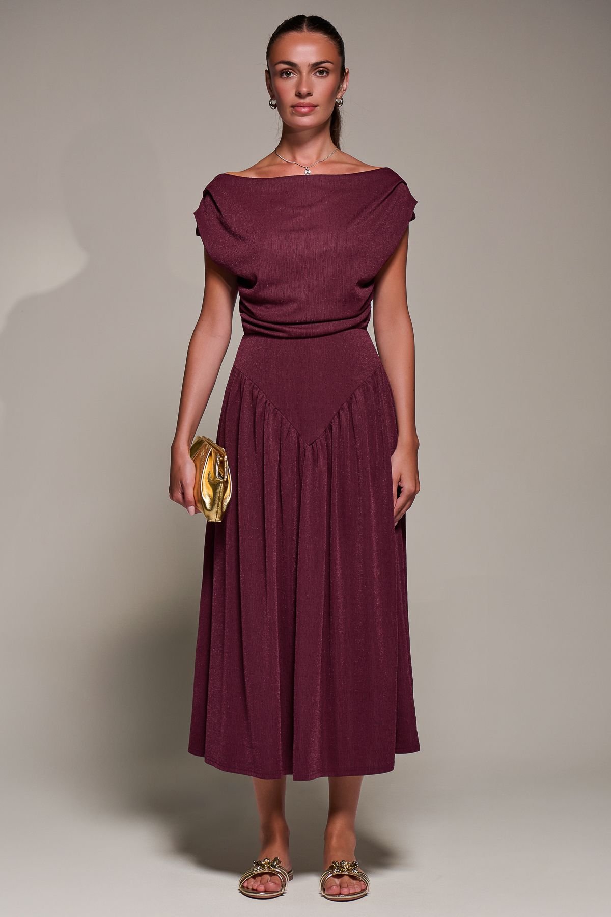 Jolie Moi Jolie Moi Women's Asymmetric Neckline Midaxi Dress in Burgundy - 2