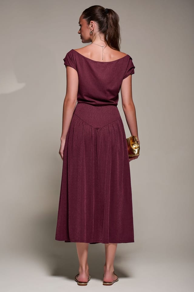 Jolie Moi Jolie Moi Women's Asymmetric Neckline Midaxi Dress in Burgundy - 2