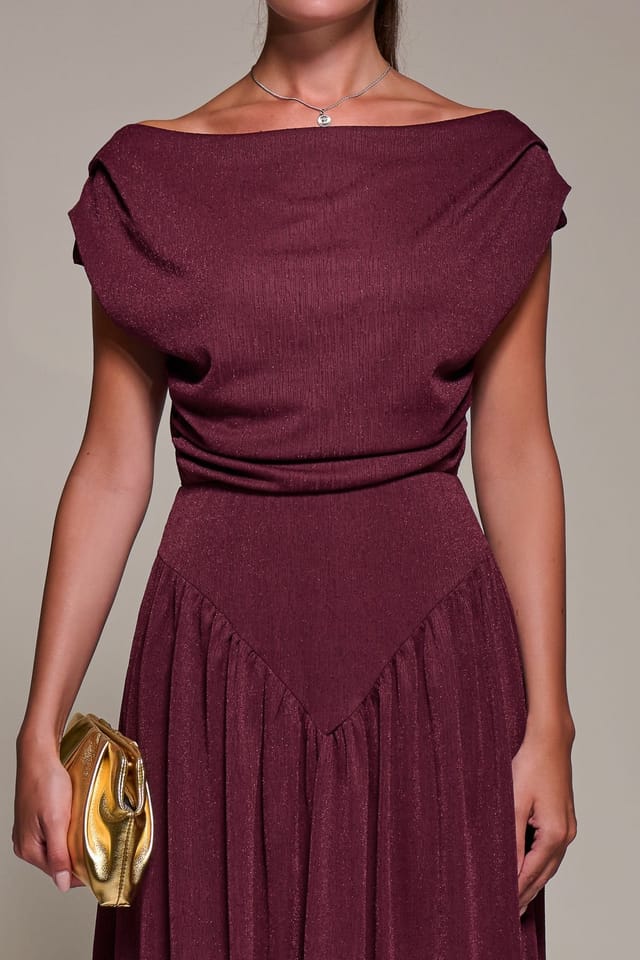 Jolie Moi Jolie Moi Women's Asymmetric Neckline Midaxi Dress in Burgundy - 3