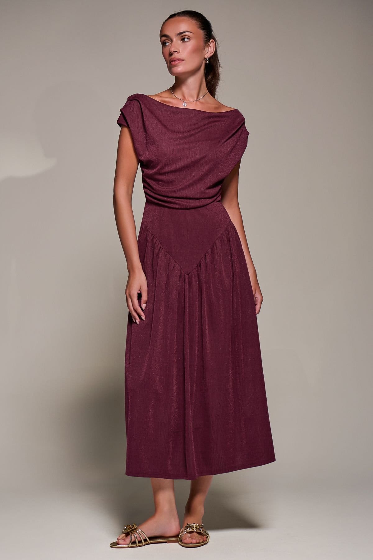 Jolie Moi Jolie Moi Women's Asymmetric Neckline Midaxi Dress in Burgundy - 4