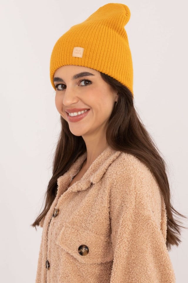 Love Lace Love Lace Women's Soft Acrylic Classic Beanie Hat with Monochrome Patch Everyday Wear in Yellow - 2