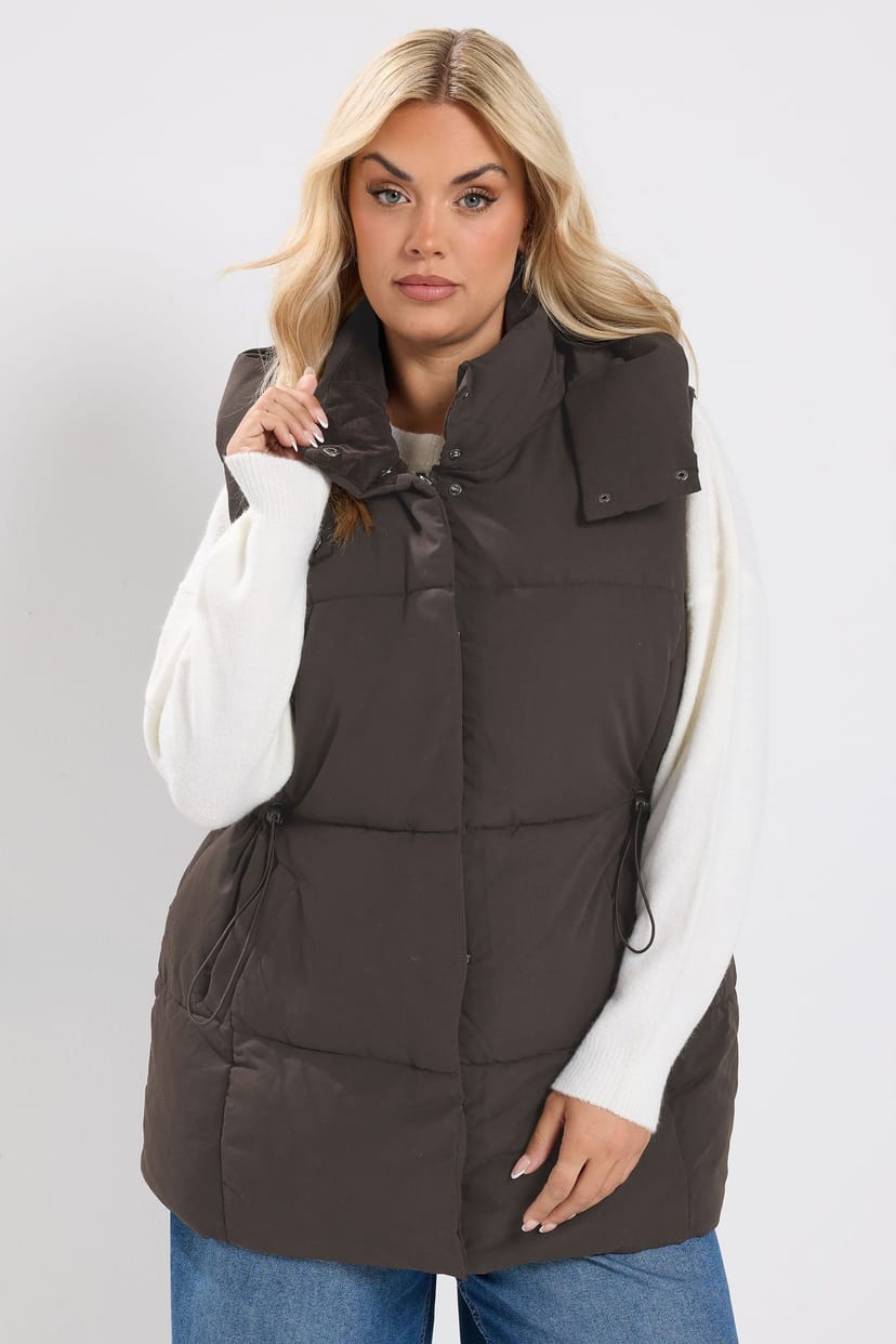 Yours Yours Women's Short Padded Gilet in Chocolate - 1