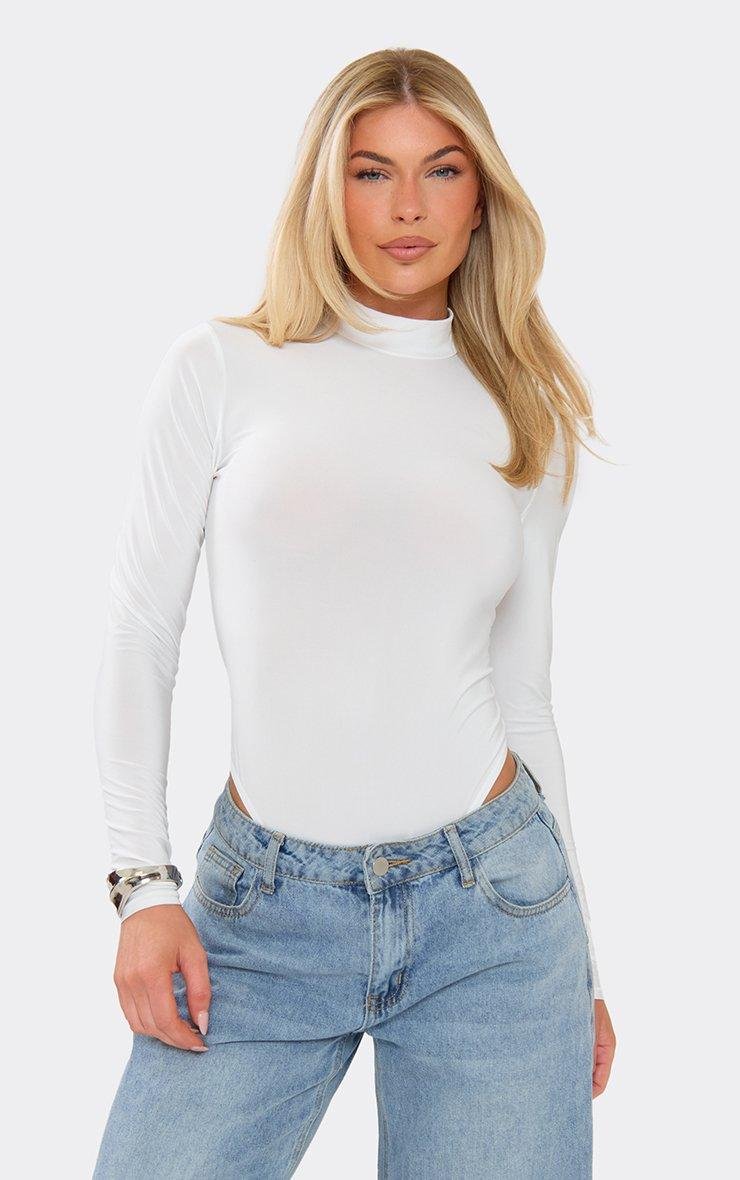 EGO Long Sleeve Sheer High Neck Bodysuit In White, Women's Size UK 6 - 2