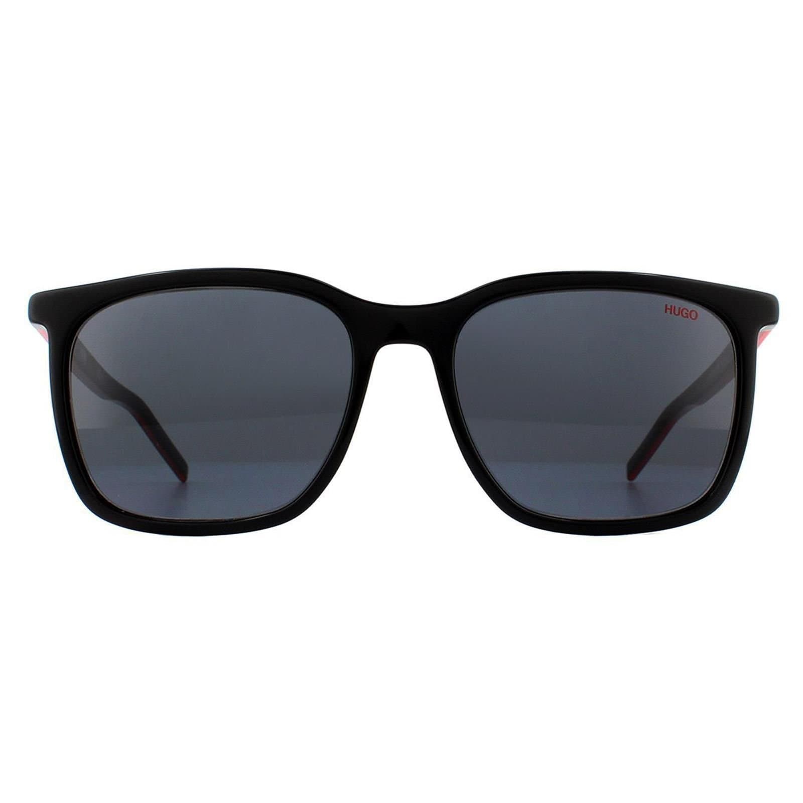 HUGO HUGO Men's Square Black Red Grey Sunglasses