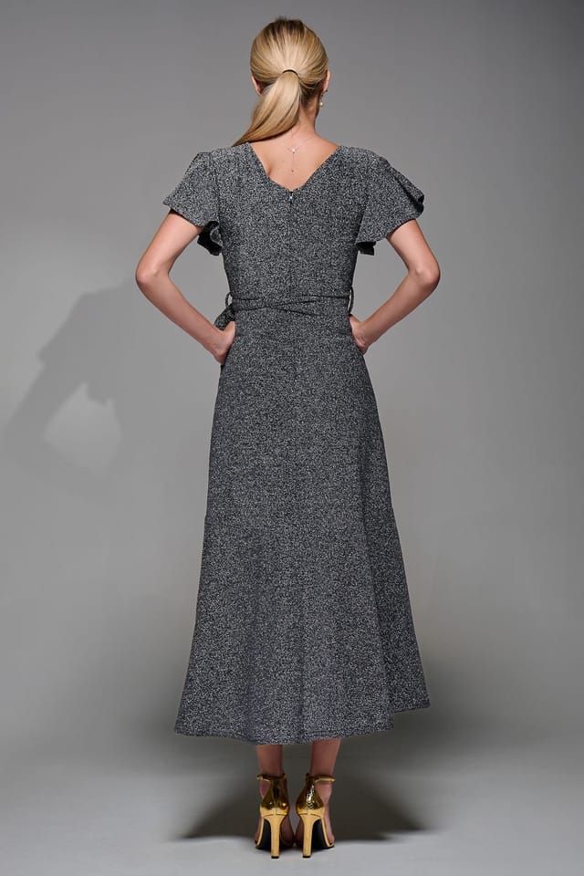 Jolie Moi Jolie Moi Women's Metalic Angel Sleeve Wrap Maxi Dress in Silver - 2