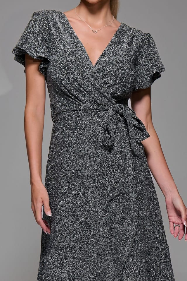 Jolie Moi Jolie Moi Women's Metalic Angel Sleeve Wrap Maxi Dress in Silver - 3