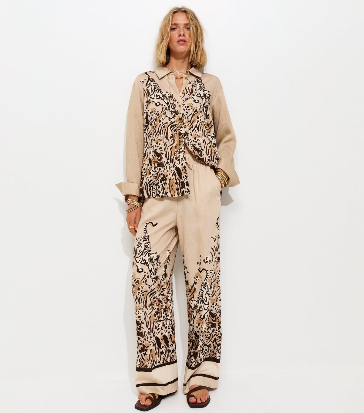 New Look Women's Light Brown Tiger Print Oversized Shirt New Look