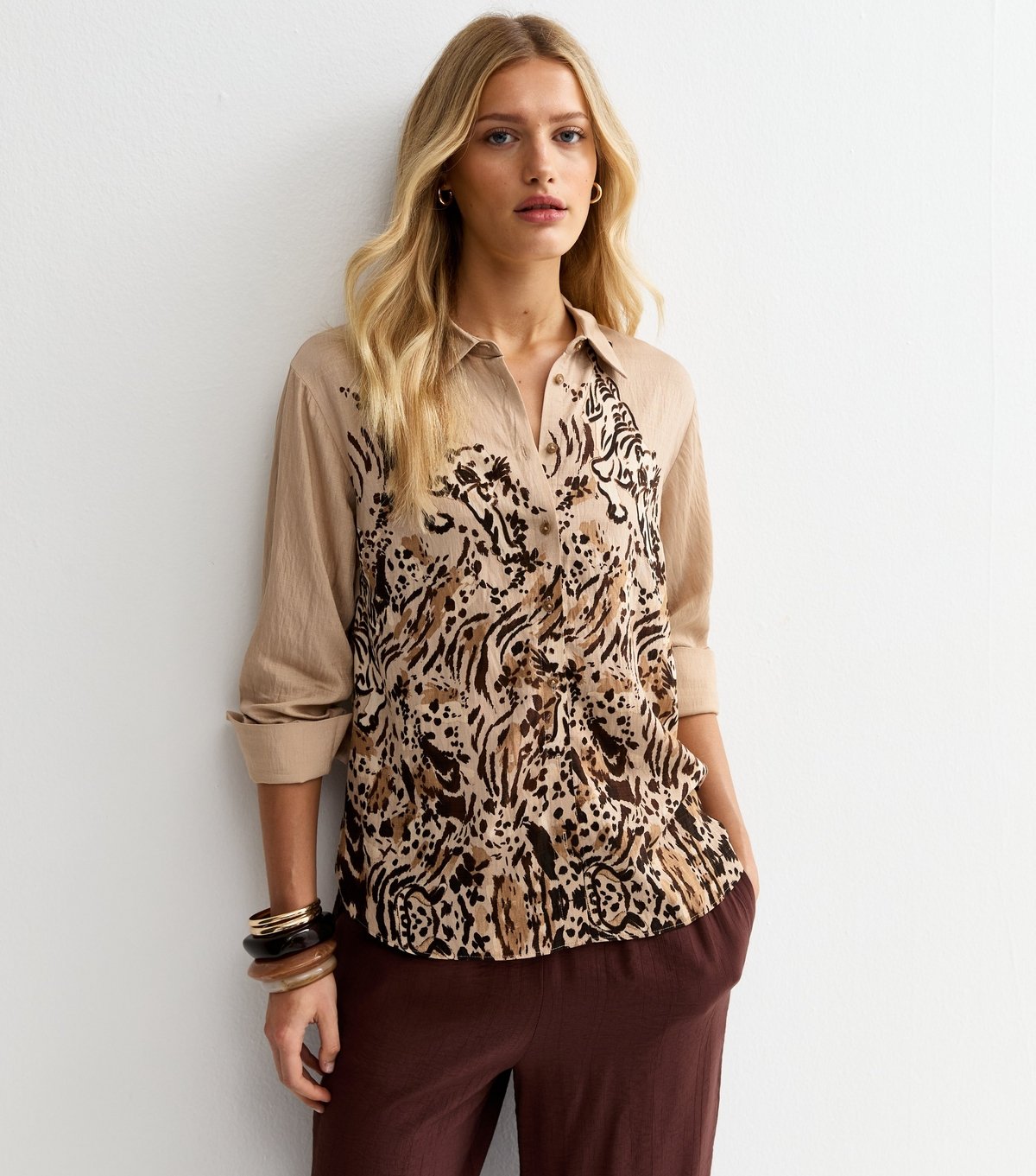 New Look Women's Light Brown Tiger Print Oversized Shirt New Look - 2