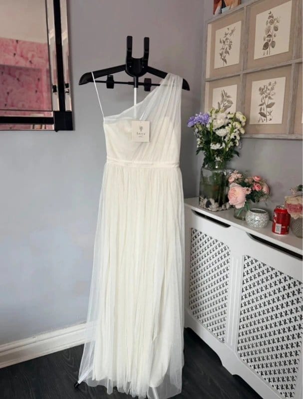 Anaya Anaya With Love Petite 8 white one‑shoulder tulle maxi dress BNWT bridesmaid - 1