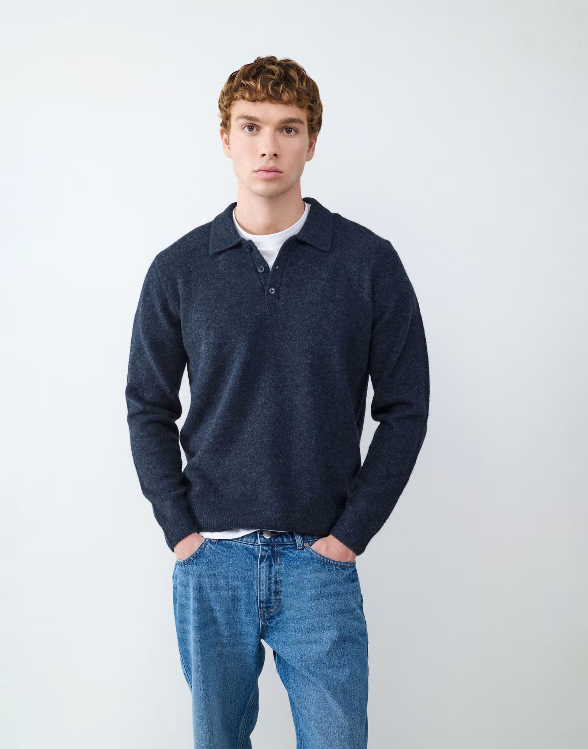 ASOS Balmohk Knitted polo shirt in navy blue