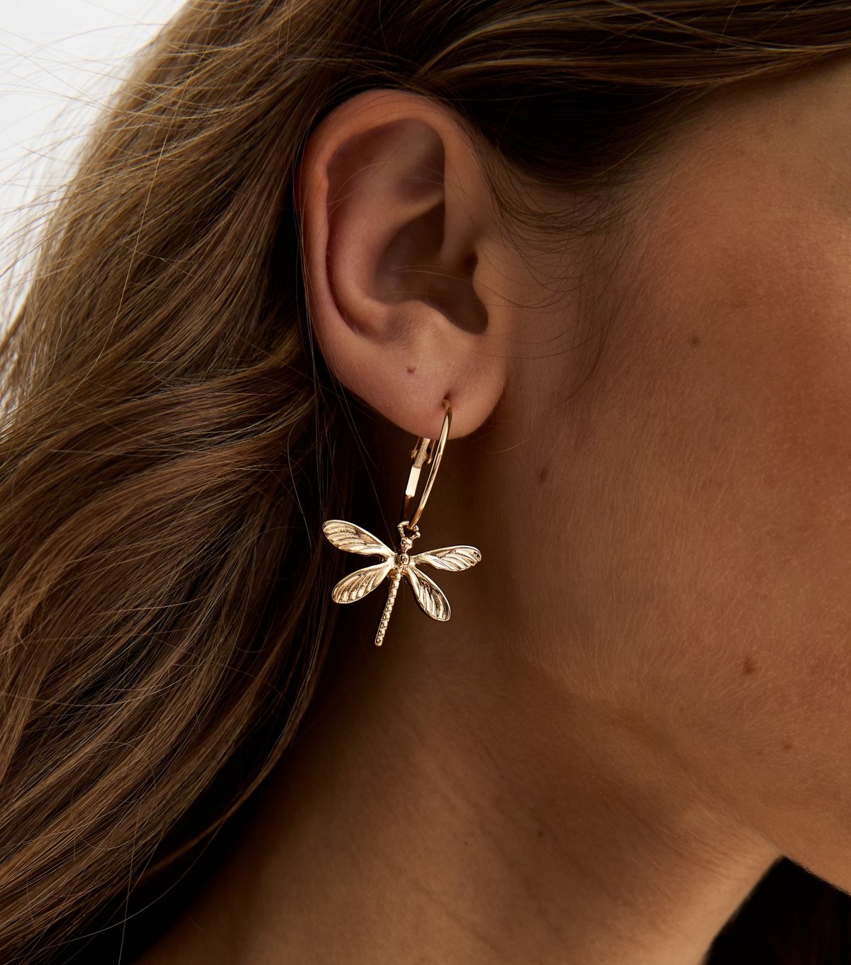 New Look Gold Tone Dragonfly Drop Hoop Earrings New Look - 1