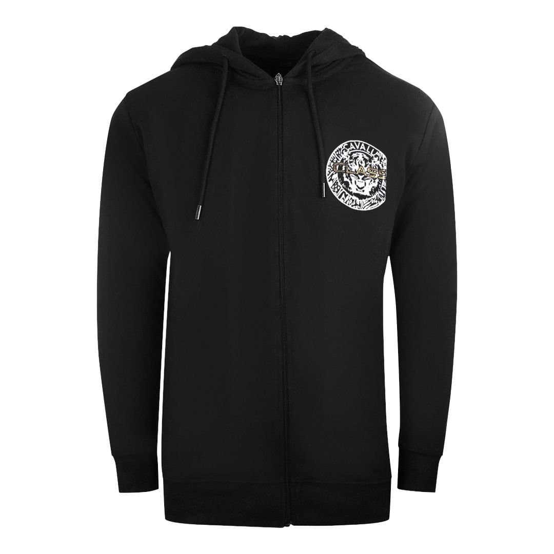 Cavalli Class Cavalli Class Men's Black Zip-Up Hoodie with Circle Logo