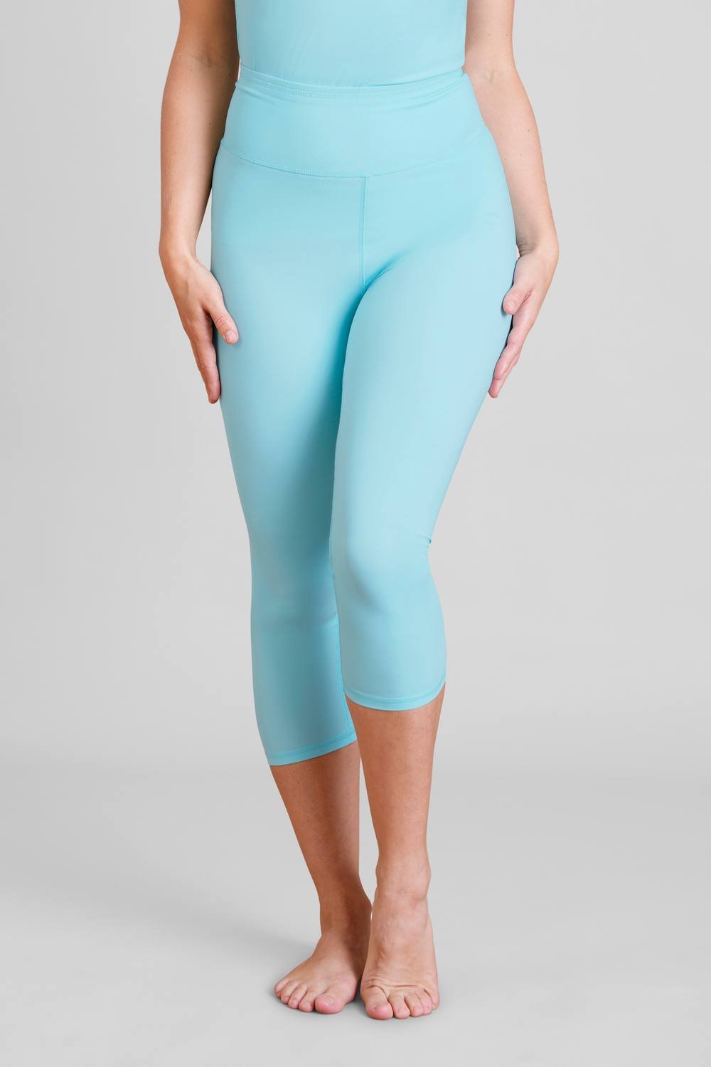 Enorsia Enorsia Women's High Waisted Cropped Active Leggings in Aqua - 4