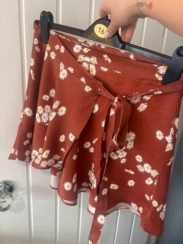 Bershka Brown Daisy Print Wrap Skirt