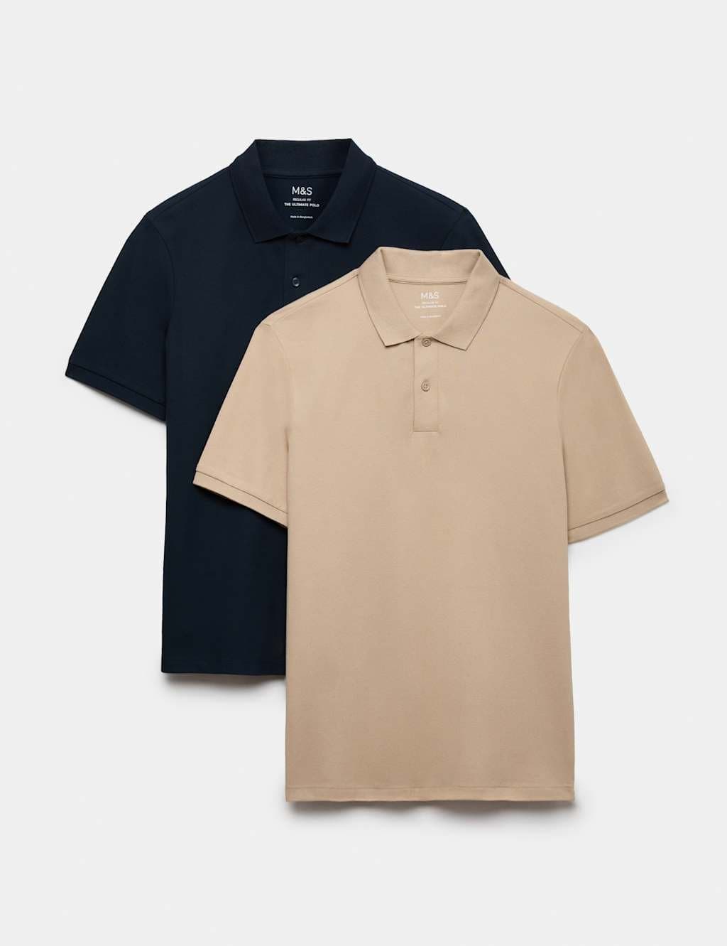 Marks & Spencer M&S Ultimate 2 Pack Cotton Rich Polo Shirts Sand Mix