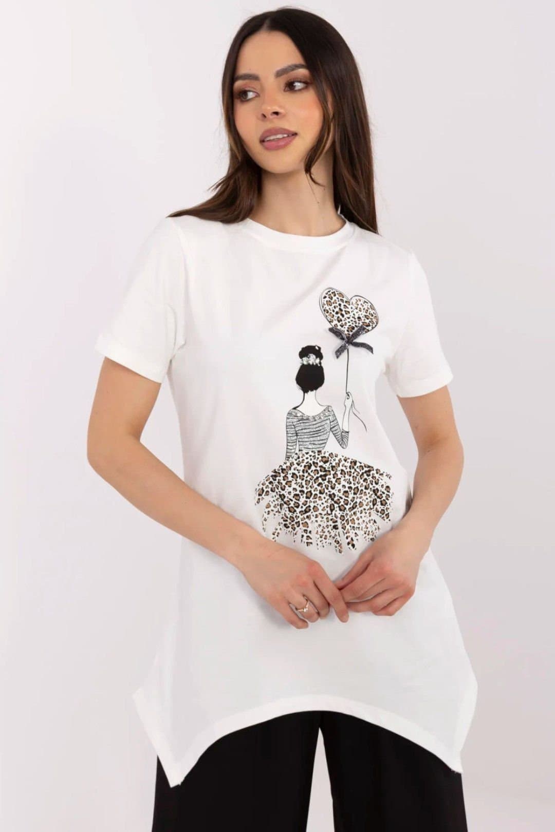 Love Lace Love Lace Women's Cotton Elastane Animal Print Casual Blouse in White