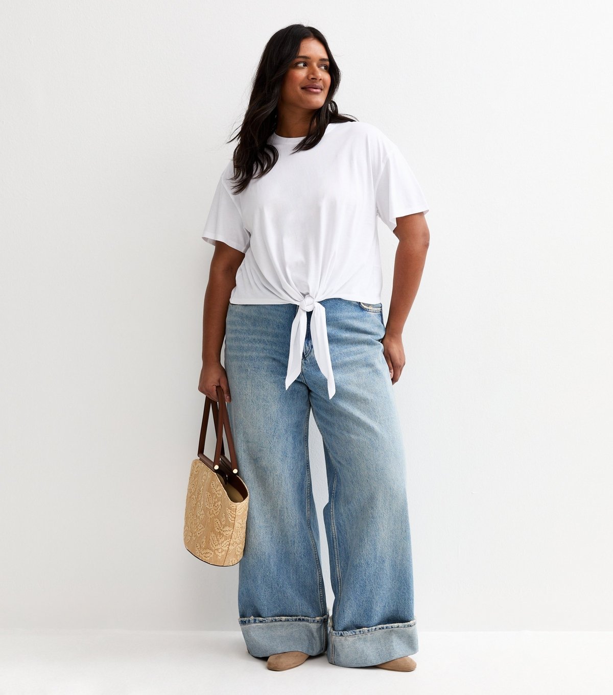 New Look Women's Plus Size White Tie Front T-Shirt Curves New Look - 3