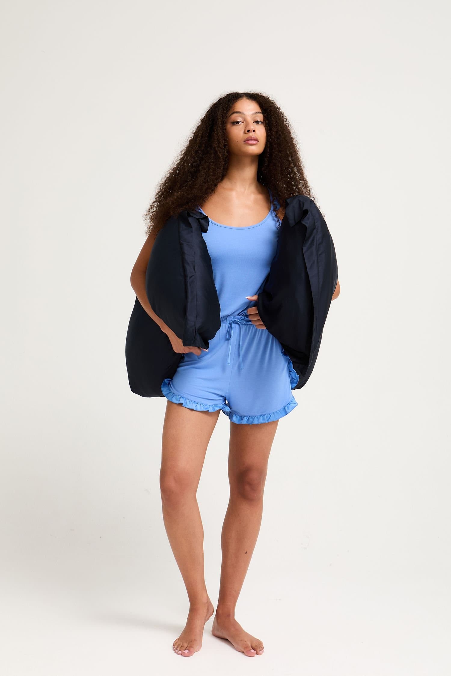 Pretty You London Pretty You London Bright Blue Bamboo Frill Cami Short Pyjama Set