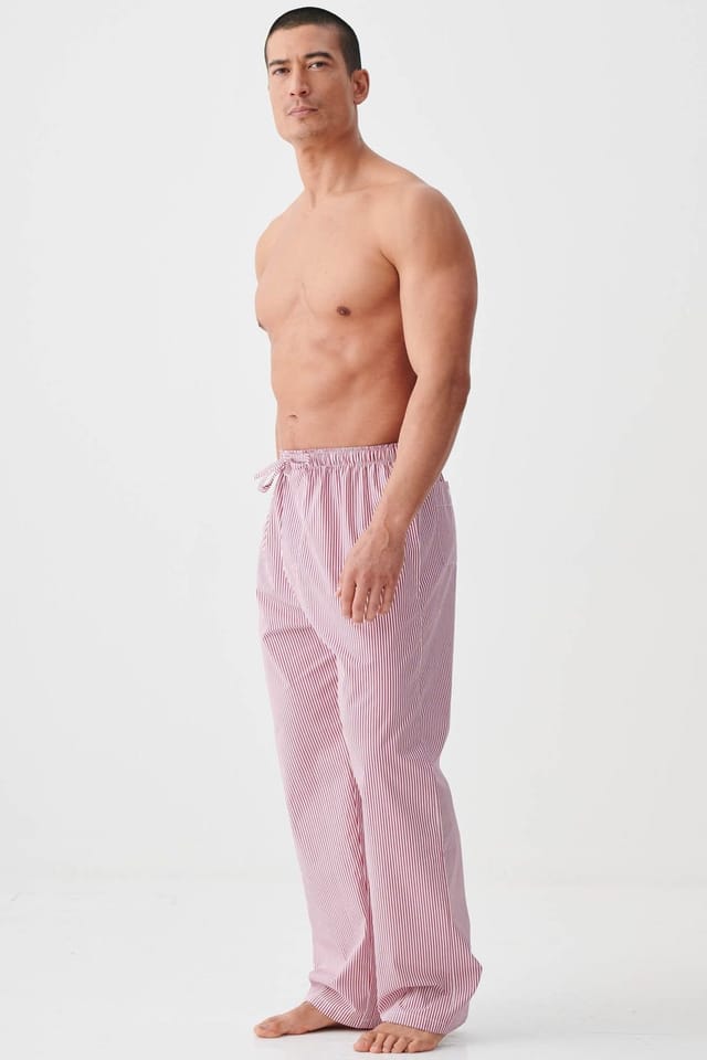 British Boxers British Boxers Men's "St James Red Pinstripe" Crisp Cotton Pyjama Trousers in Dark Red - 2