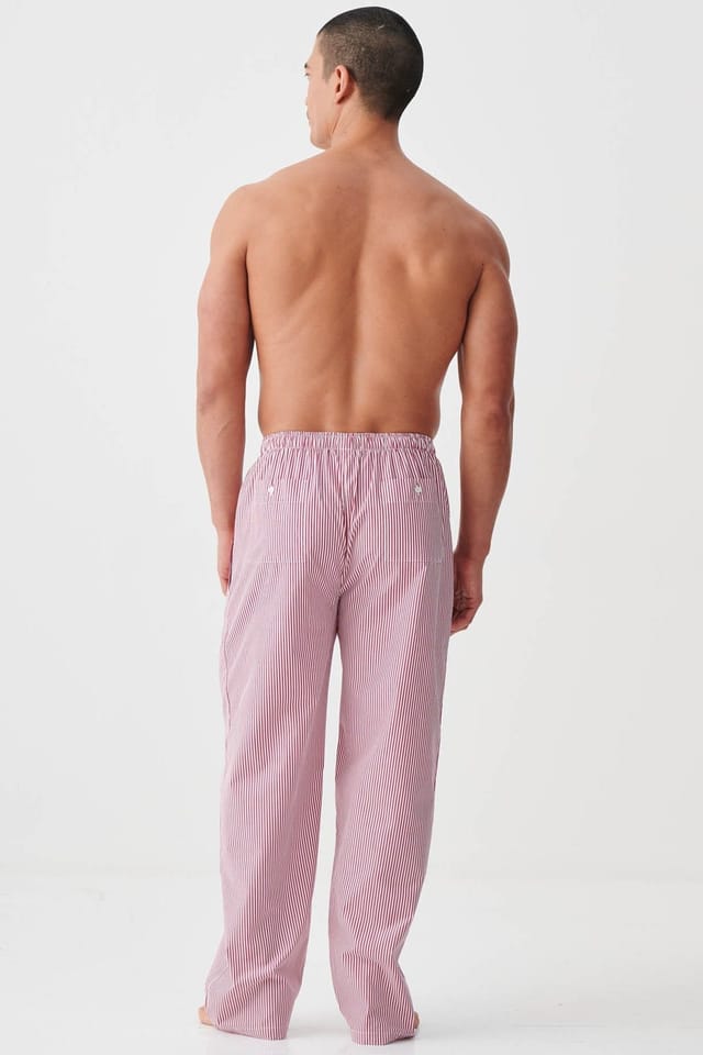 British Boxers British Boxers Men's "St James Red Pinstripe" Crisp Cotton Pyjama Trousers in Dark Red - 3