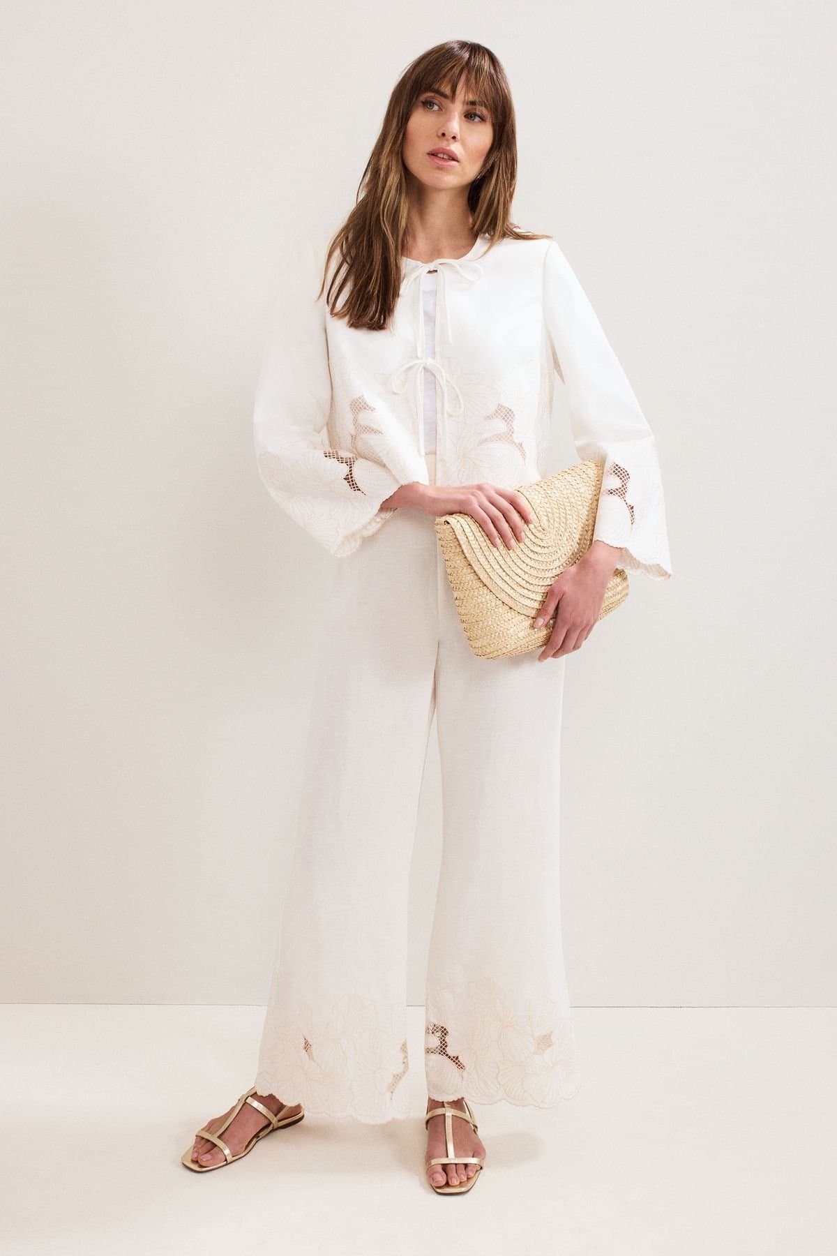 Phase Eight Phase Eight Women's Svea Wide-Leg Broderie Trousers in White