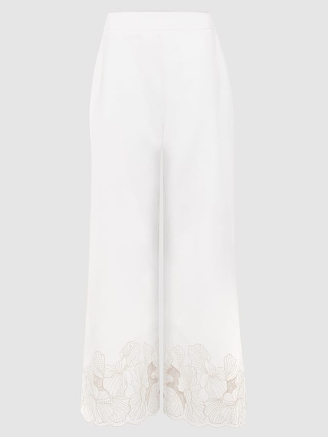 Phase Eight Phase Eight Women's Svea Wide-Leg Broderie Trousers in White - 2