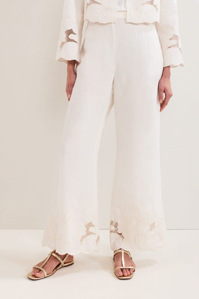 Phase Eight Phase Eight Women's Svea Wide-Leg Broderie Trousers in White - 3