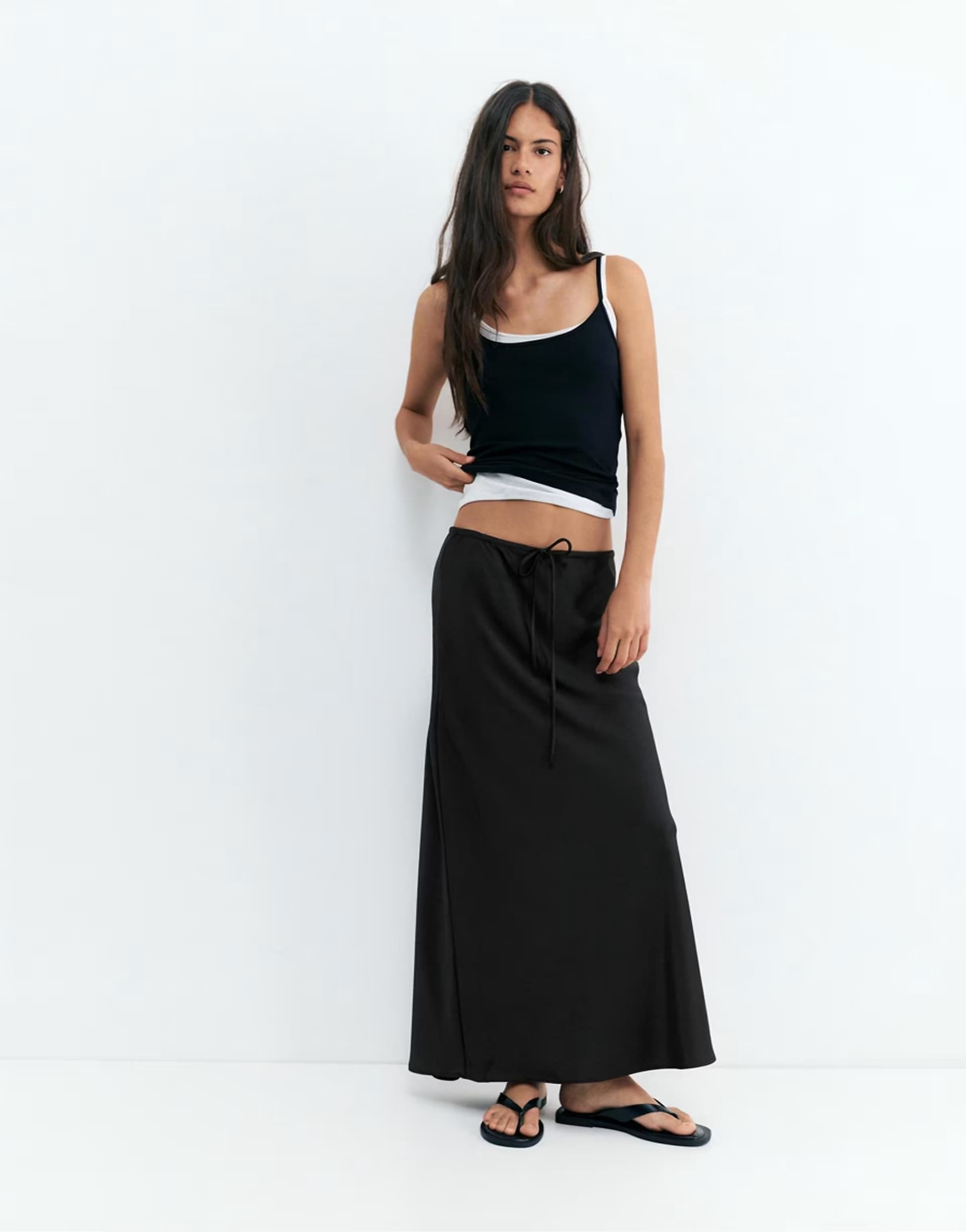 ASOS Pull&Bear Satin midi skirt in black