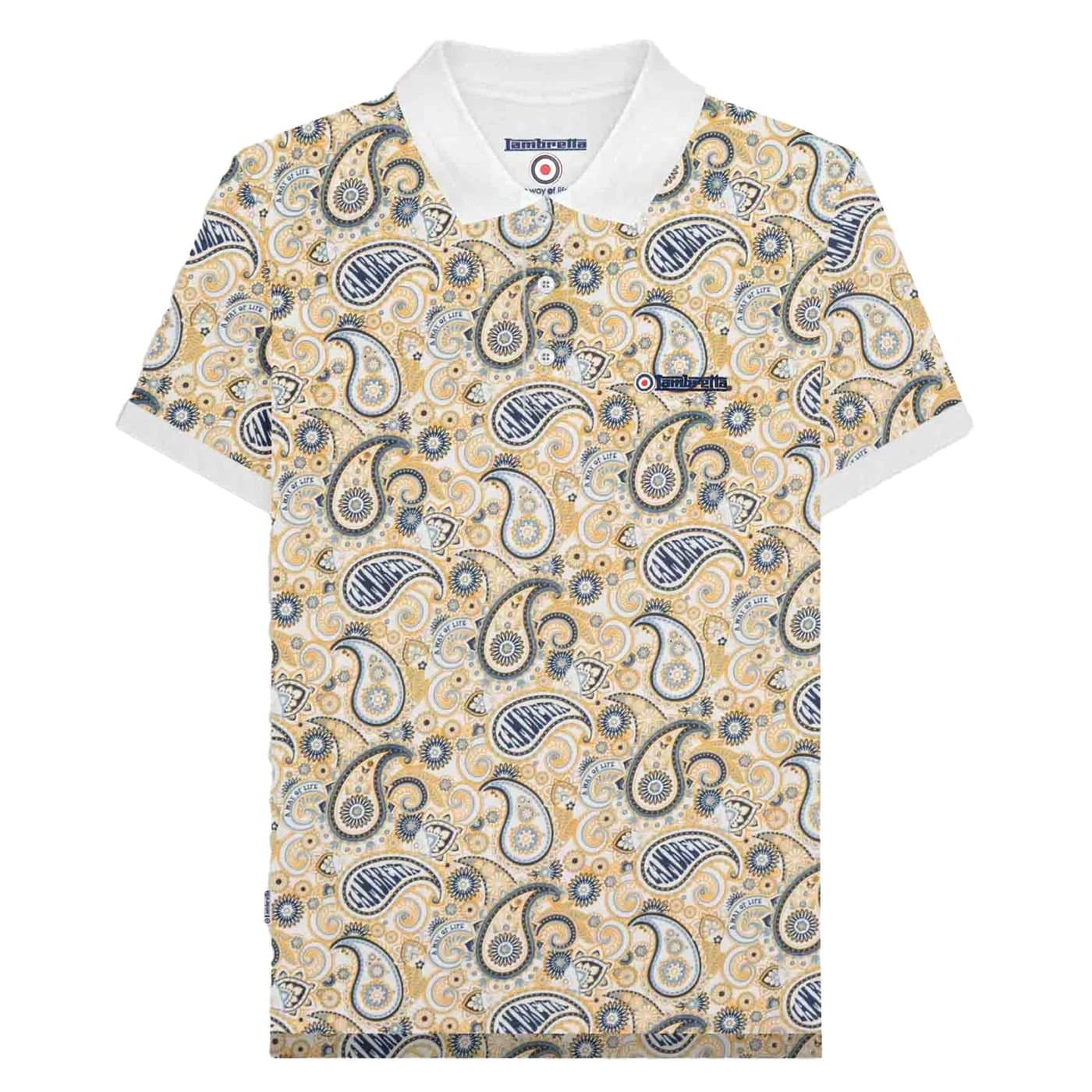 Lambretta Lambretta Men's SS25 Paisley Branded Polo Shirt in Off-White