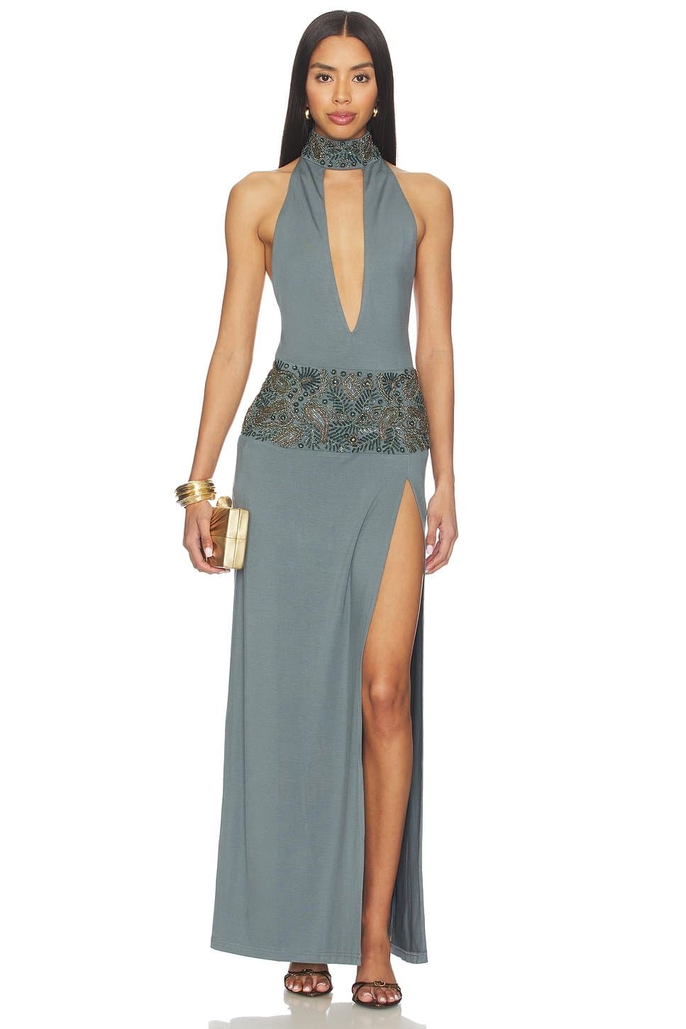 revolve Beaded Halterneck Maxi Dress