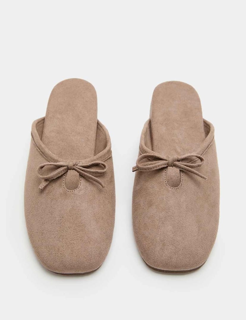 Marks & Spencer M&S Bow Mule Slippers Taupe - 1