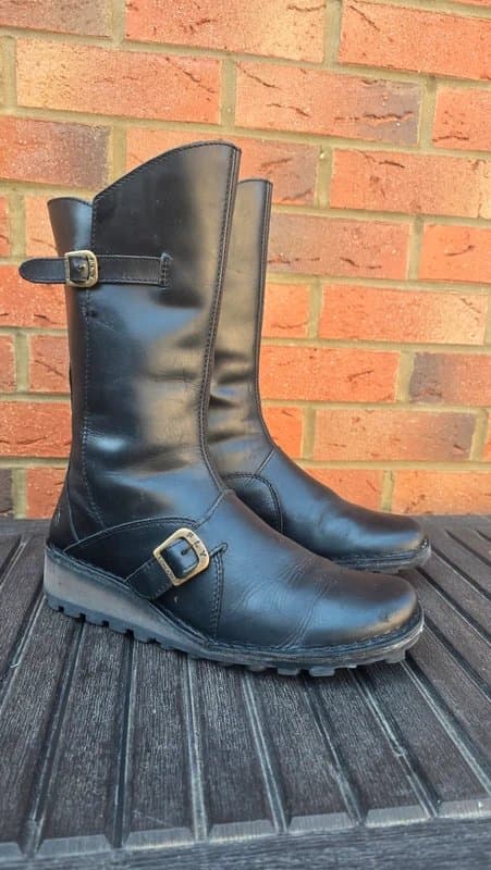 Fly London FLY London Black Leather Biker Boots Zip Buckle Mid Calf UK 8 Eur 42
